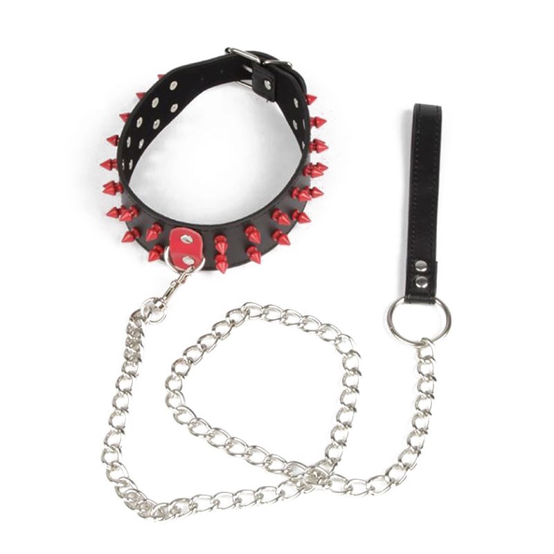 Adora Red Studded Black Collar with Lead